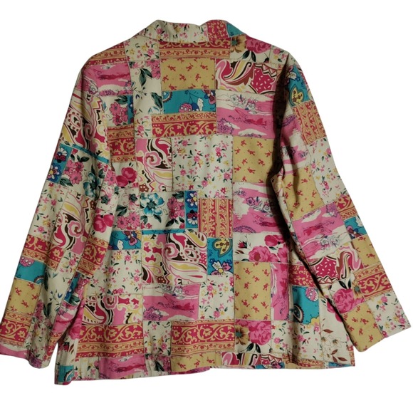C.J. Banks 1X Artsy Floral Patchwork Mosaic Button Up Jacket 100% Cotton - Picture 2 of 7
